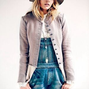 Free People Rare Victorian Military Bohemian Ruffle Jacket, Mauve Size 10